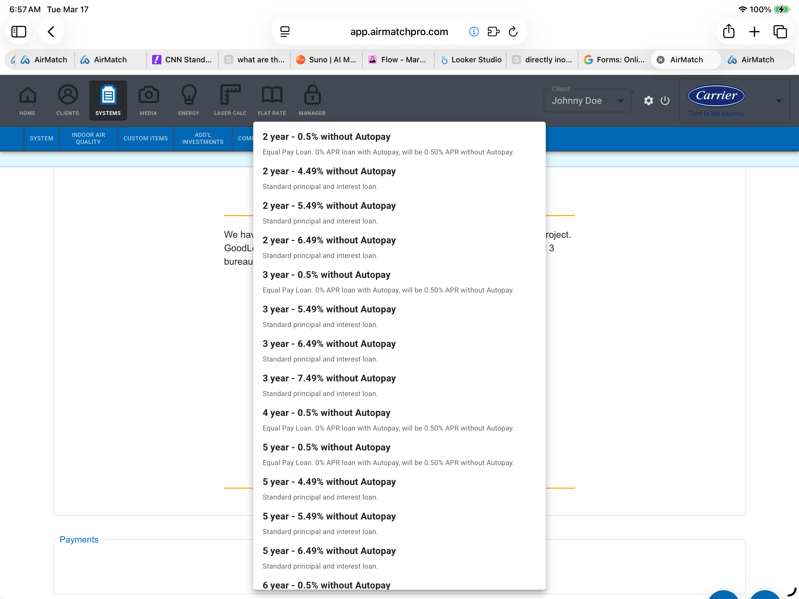 AirMatch payments screen