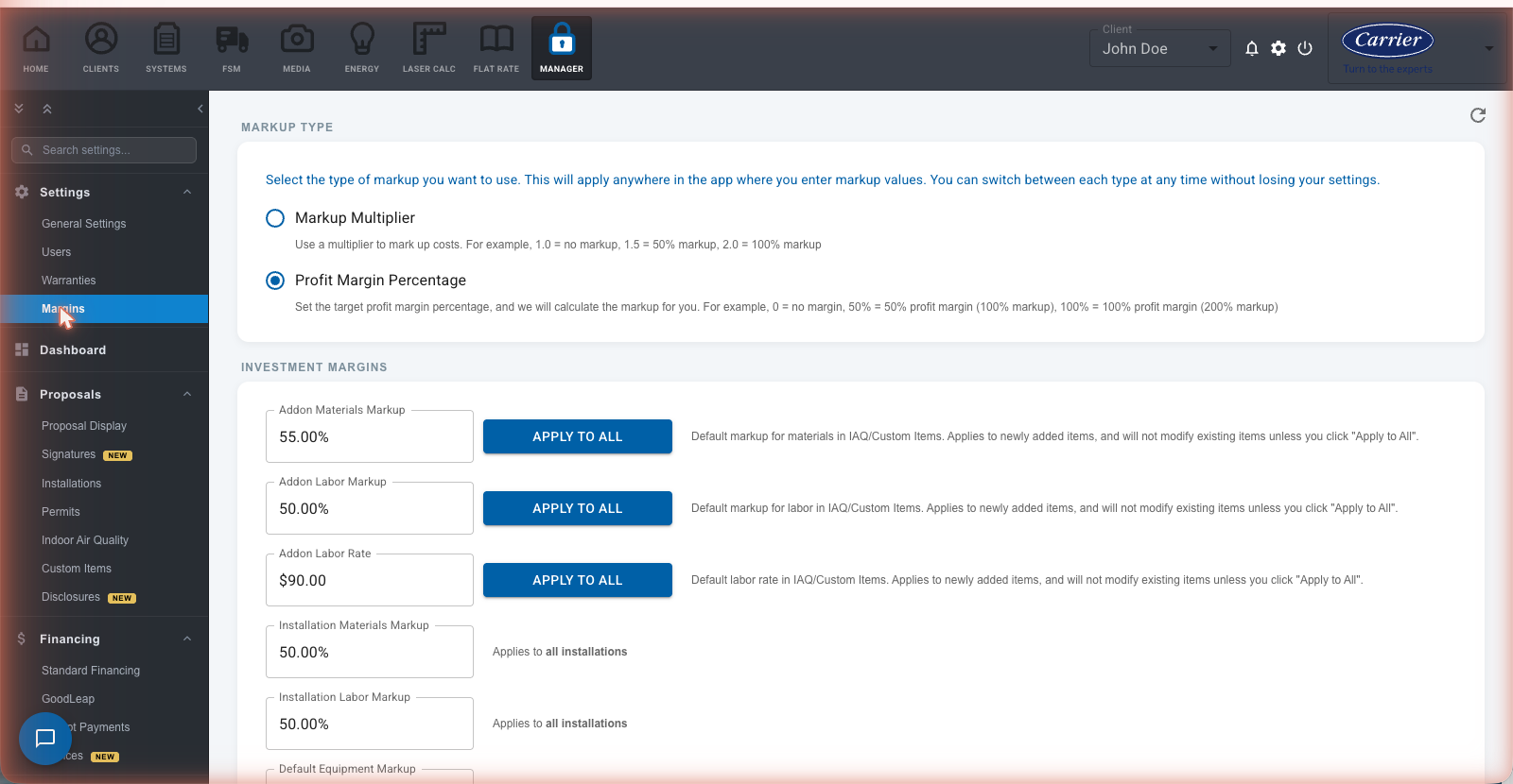 Keep equipment, pricing, users, and company settings managed.